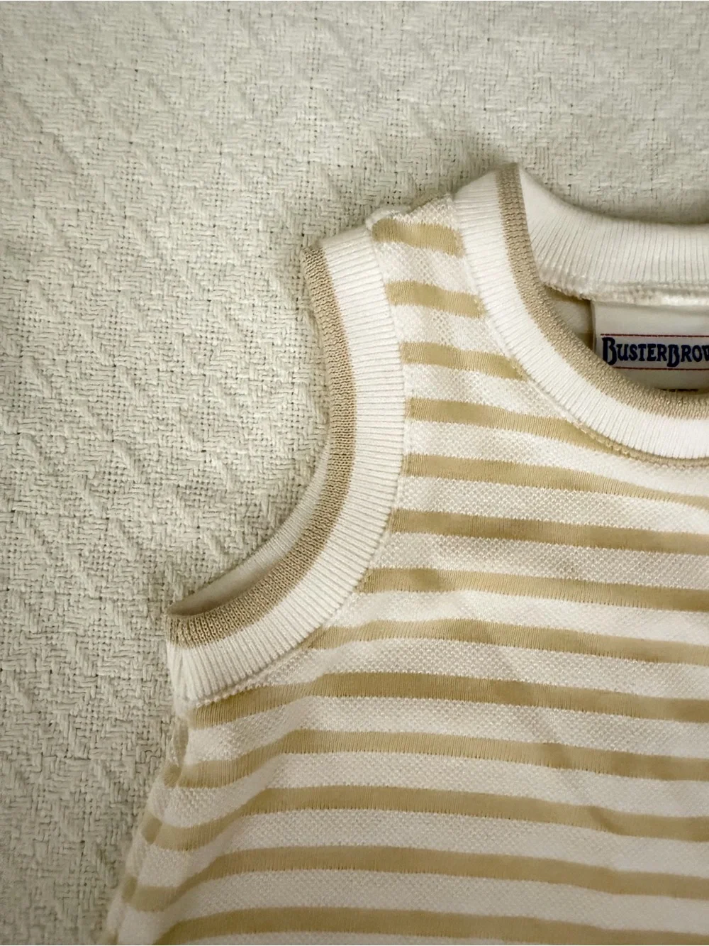 Buster Brown Cream and Yellow Striped Embroidered Hippo Sleeveless Romper